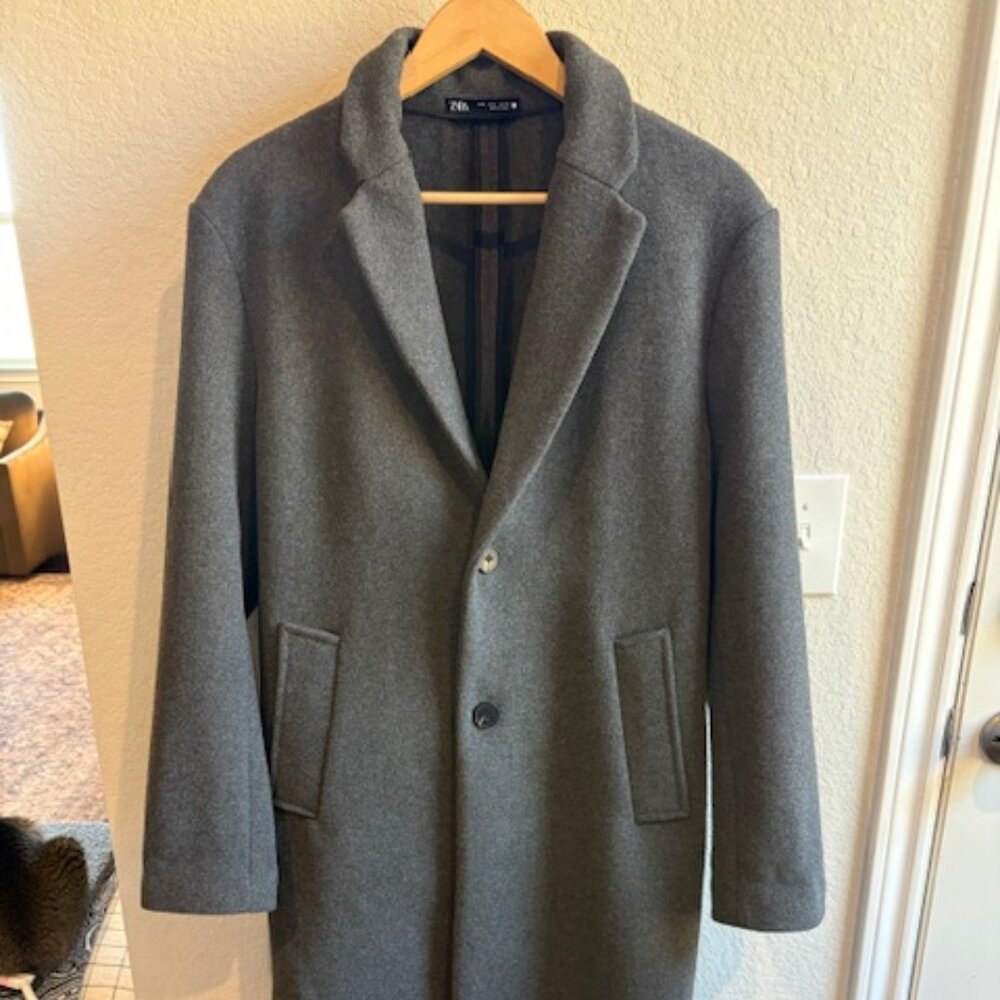 ZARA Women’s Gray Wool-Blend Oversized Drop-Shoulder Long Coat | Size Small